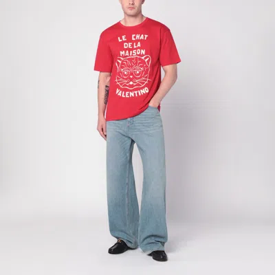 Valentino T-shirt With Chat De La Maison Print In Red