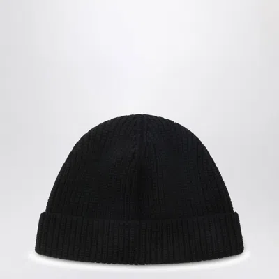Valentino Garavani Cashmere Ribbed Texture Beanie With Turn-up Brim In Black