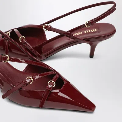 Miu Miu Slingback Deep Purple In Patent Leather With Buckles In Burgundy