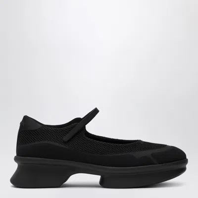 Prada Wavy Mesh Platform Ballerina Shoes In Black