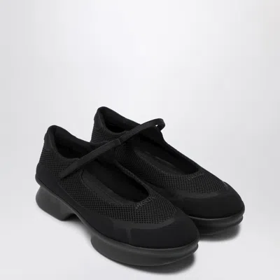 Prada Wavy Mesh Platform Ballerina Shoes In Black