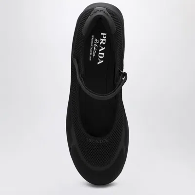 Prada Wavy Mesh Platform Ballerina Shoes In Black