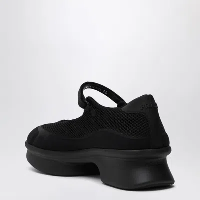 Prada Wavy Mesh Platform Ballerina Shoes In Black