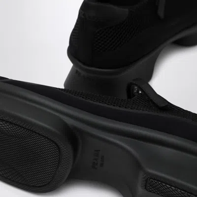 Prada Wavy Mesh Platform Ballerina Shoes In Black