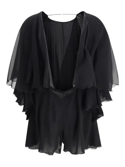 Saint Laurent Silk Crepe Playsuit In Black