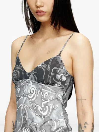 Diesel Nylon Mini Dress With Heraldic Print In Grey
