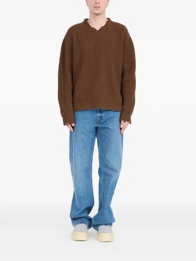 Mm6 Maison Margiela Mm6 V-neck Sweater Brown Melange