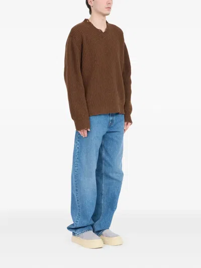 Mm6 Maison Margiela Mm6 V-neck Sweater Brown Melange