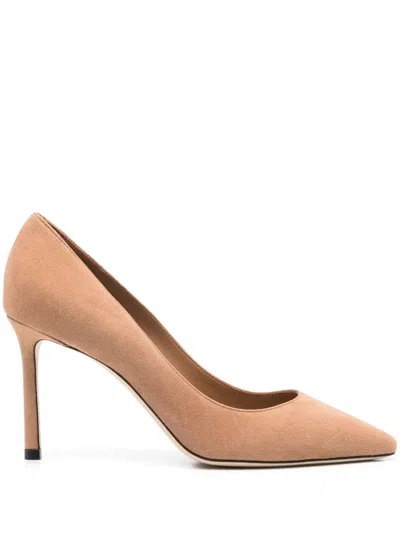 Jimmy Choo Pointed Toe Slip-on Pumps With High Stiletto Heel In Nude