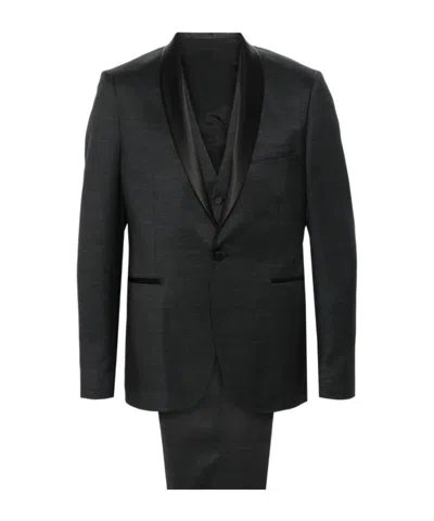 Tagliatore Single-breasted Wool Blend Suit With Satin Lapels