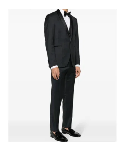 Tagliatore Single-breasted Wool Blend Suit With Satin Lapels