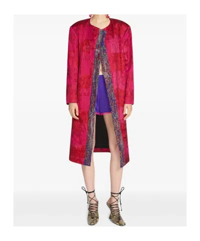 Dries Van Noten Womens Fuchsia Abstract Two-welt-pockets Stretch-cotton Blend Coat