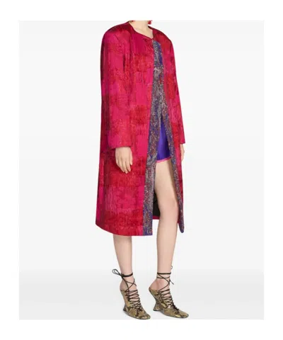Dries Van Noten Womens Fuchsia Abstract Two-welt-pockets Stretch-cotton Blend Coat