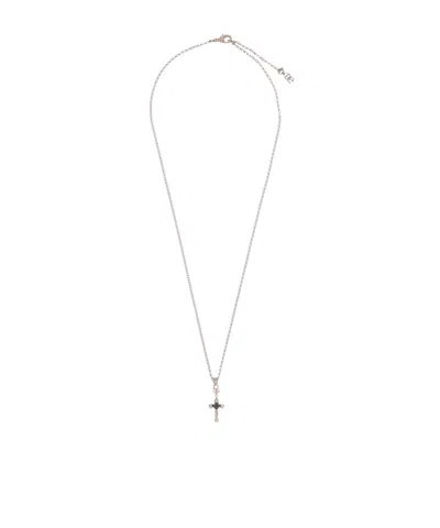 Dolce & Gabbana Men Brass Necklace With Iconic Crucifix In Silver