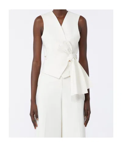 Max Mara Sleeveless V-neck Vest Tie Detail In White