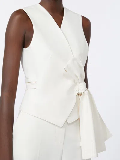 Max Mara Sleeveless V-neck Vest Tie Detail In White