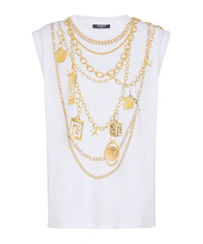 Balmain Chain Print Sleeveless Crew Neck Top