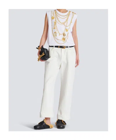 Balmain Chain Print Sleeveless Crew Neck Top