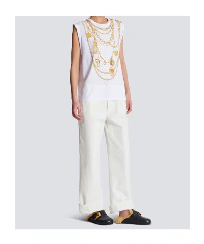 Balmain Chain Print Sleeveless Crew Neck Top