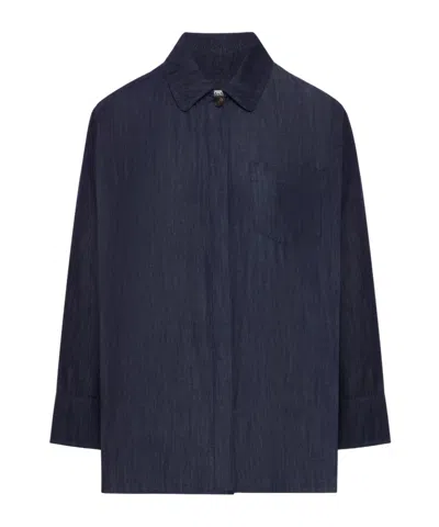 Max Mara Regular Fit Long Sleeve Collared Shirt In Blue