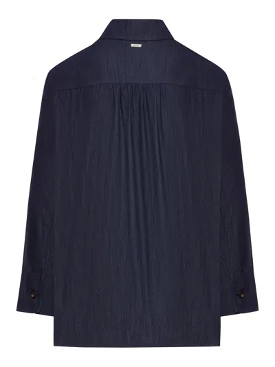 Max Mara Regular Fit Long Sleeve Collared Shirt In Blue