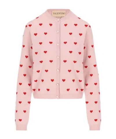 Valentino Garavani Heart Jacquard Cashmere Cardigan In Pink