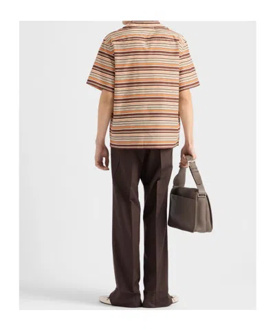 Prada Camicia In Misto Cotone Ricamato Uomo In Multi
