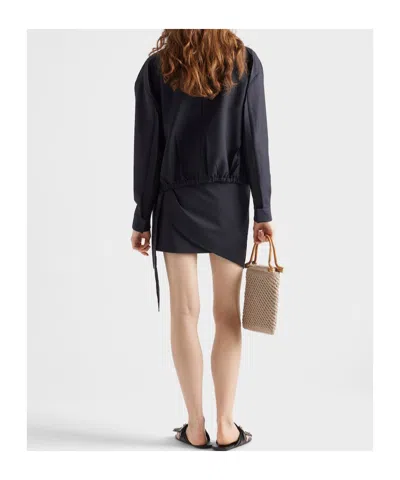 Prada Minigonna In Misto Mohair Blu Notte  Donna