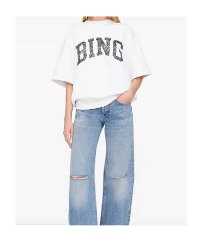 Anine Bing Short-sleeve Pullover In Soft French Terry In White