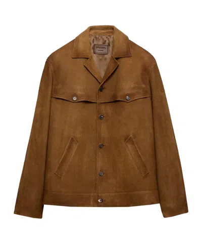 Prada Button-up Brown Coat With Structured Collar