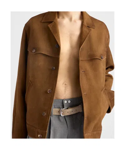 Prada Button-up Brown Coat With Structured Collar