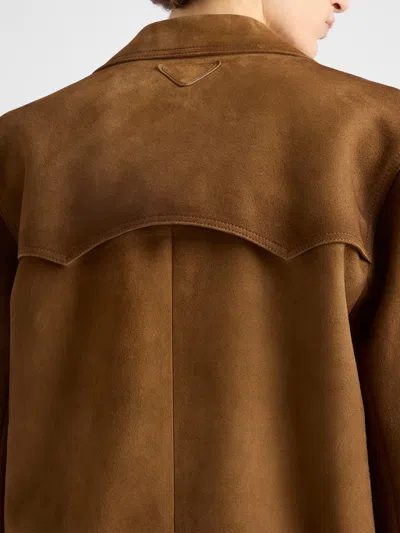 Prada Button-up Brown Coat With Structured Collar