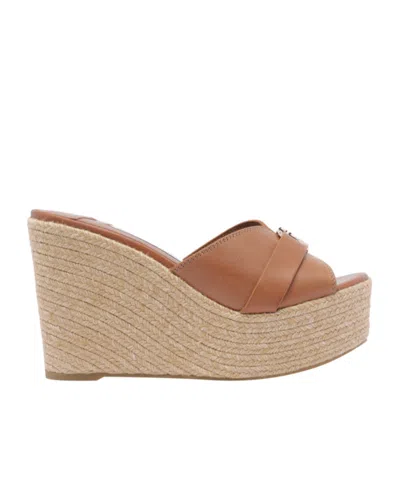 Jimmy Choo Leather Espadrille Sole Wedges With Wedge Heel In Neutral