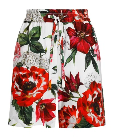 Dolce & Gabbana Cotton Shorts With Floral Print Dolce E Gabbana In Red