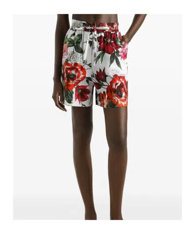 Dolce & Gabbana Cotton Shorts With Floral Print Dolce E Gabbana In Red