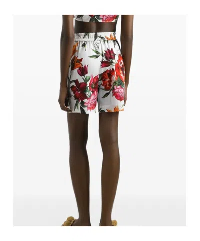 Dolce & Gabbana Cotton Shorts With Floral Print Dolce E Gabbana In Red