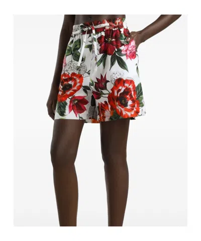 Dolce & Gabbana Cotton Shorts With Floral Print Dolce E Gabbana In Red
