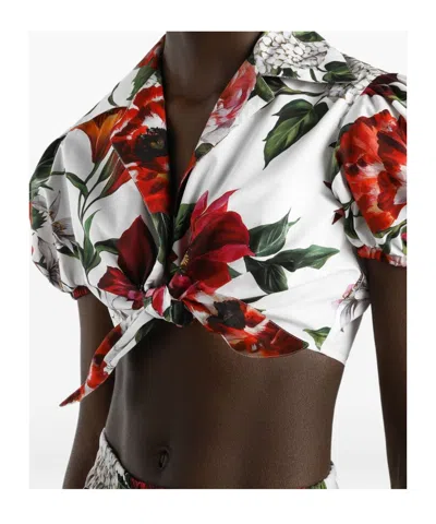 Dolce & Gabbana Cotton Crop Shirt With Flower Print Dolce E Gabbana