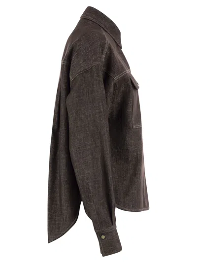 Brunello Cucinelli Cotton Blend Shirt Metallic Finish In Brown