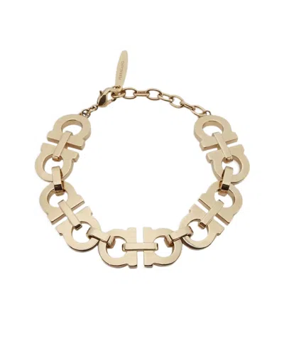 Ferragamo Crystal Embellished Gancini Bracelet In Gold