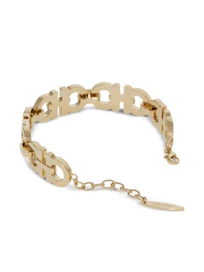 Ferragamo Crystal Embellished Gancini Bracelet In Gold