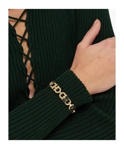 Ferragamo Crystal Embellished Gancini Bracelet In Gold