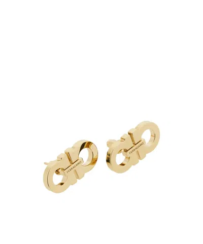 Ferragamo Double Gancini Stud Earrings In Gold