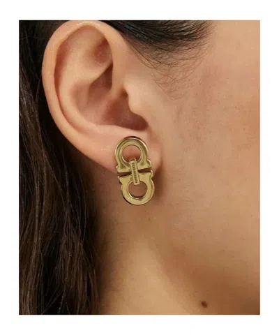 Ferragamo Double Gancini Stud Earrings In Gold