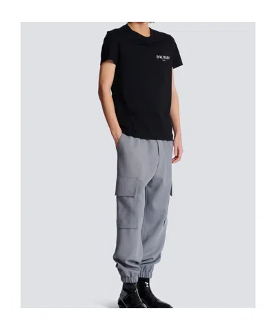 Balmain Black Crewneck T-shirt With Logo Print In Cotton Man