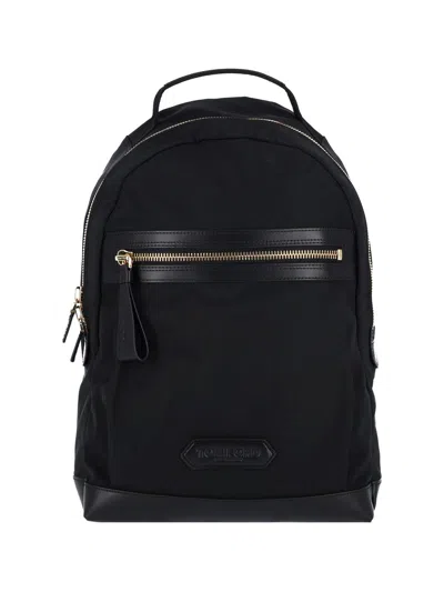 Tom Ford Leather Detailed Nylon Backpack Bags In Black