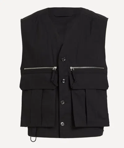 Lemaire Cropped Vest With V-neckline And Utility Pockets In Black
