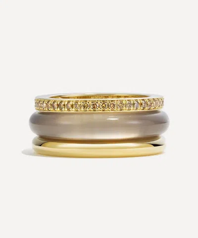 By Pariah 14ct Gold Grey Agate Classic Ring Stack