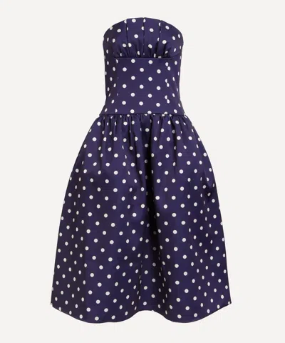 Self-portrait Polka Dot Satin Midi Dress In Navy In Blue