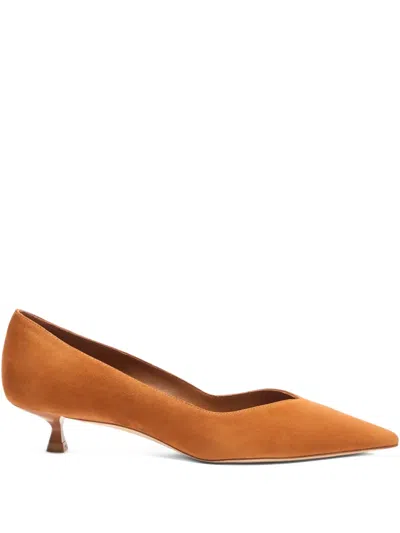 Stuart Weitzman Eva Kitten Heel Pointed Toe Pump In Brown